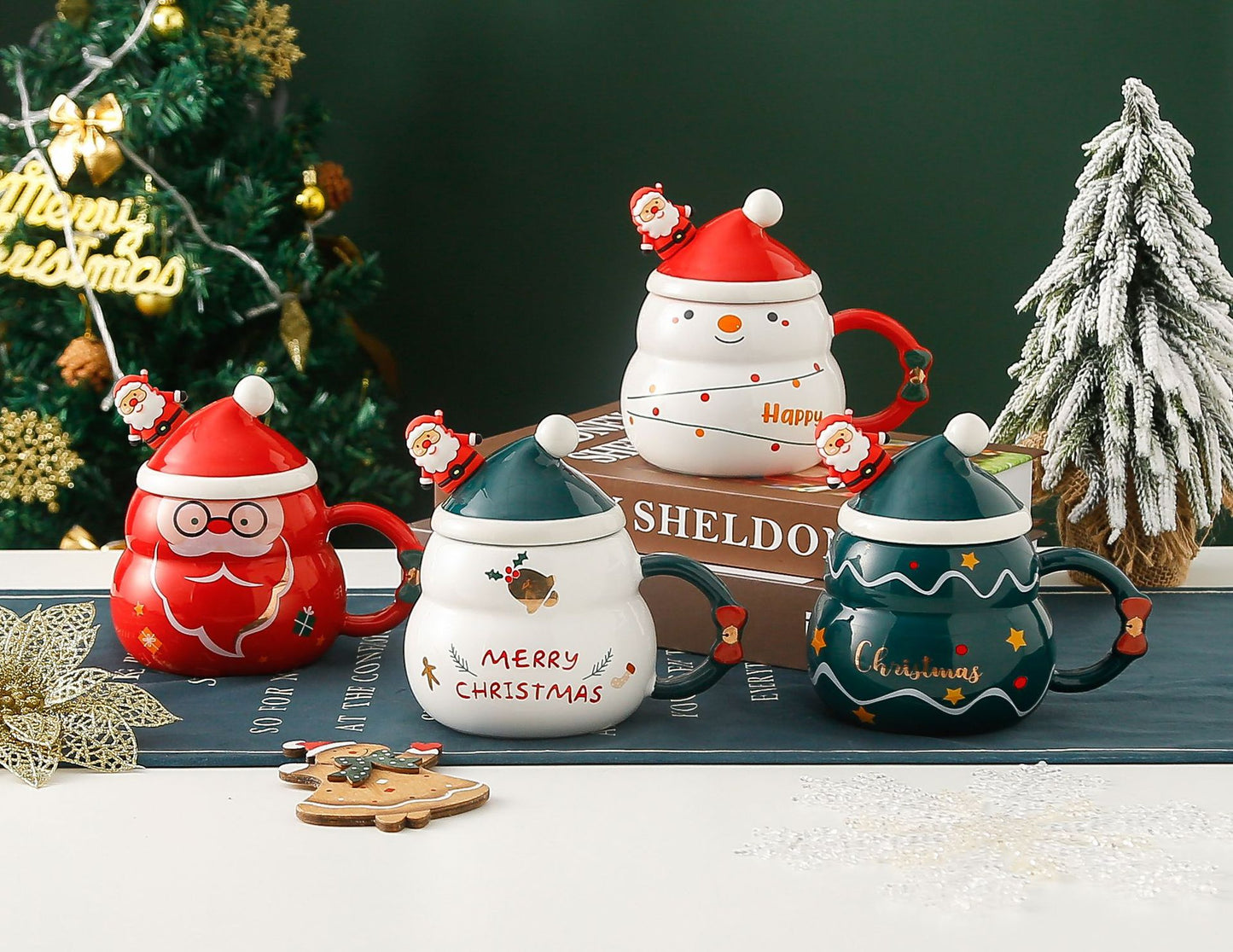 Holiday Cheer – Handcrafted Christmas Ceramic Mug with Lid & Spoon