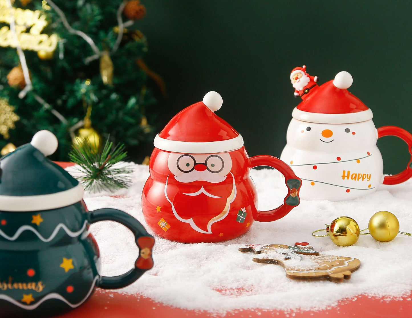 Holiday Cheer – Handcrafted Christmas Ceramic Mug with Lid & Spoon