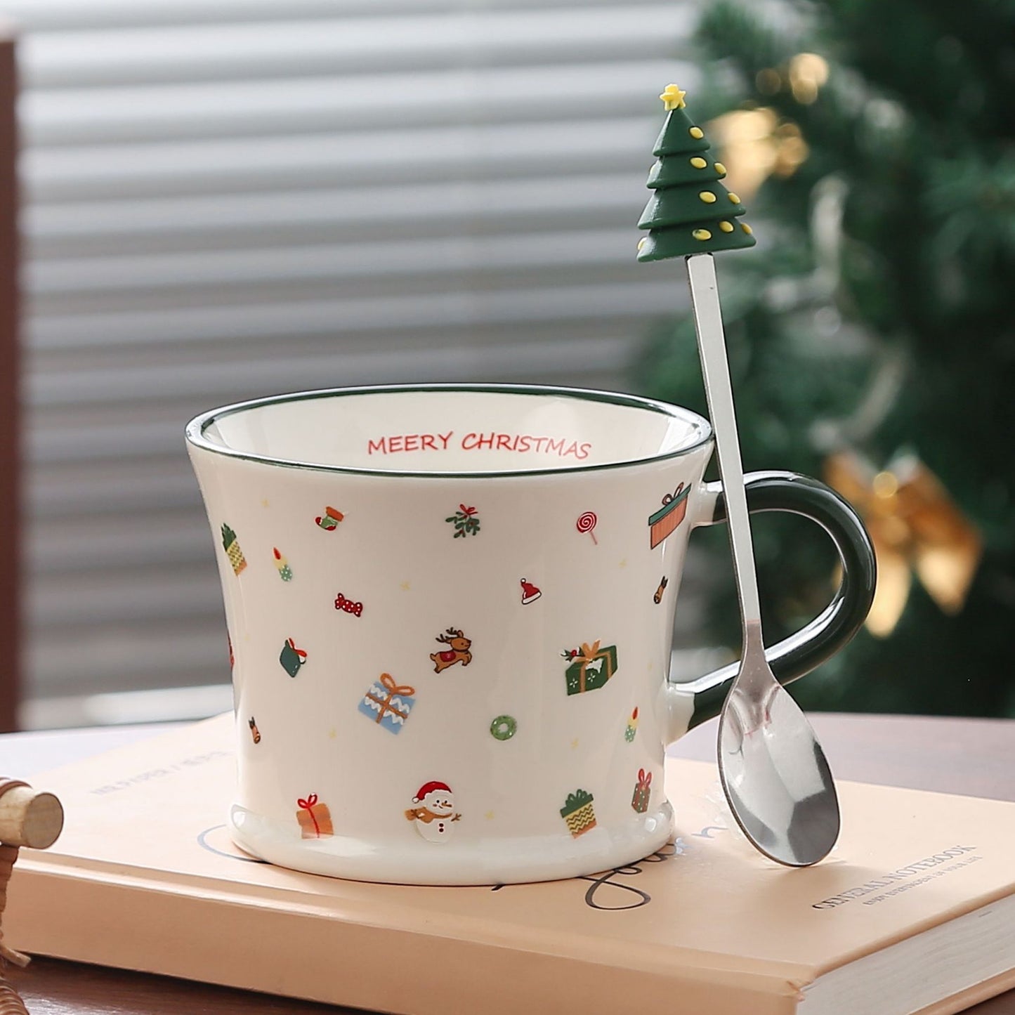 Holiday Cheer Charm – Handcrafted Christmas Ceramic Mug with Lid & Spoon Gift Cup