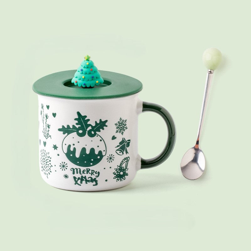 Merry Cheer Collection – Handcrafted Ceramic Christmas Mug with Lid & Spoon Gift Set