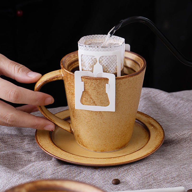 Amber Flow – Handcrafted Rustic Ceramic Coffee Cup & Saucer