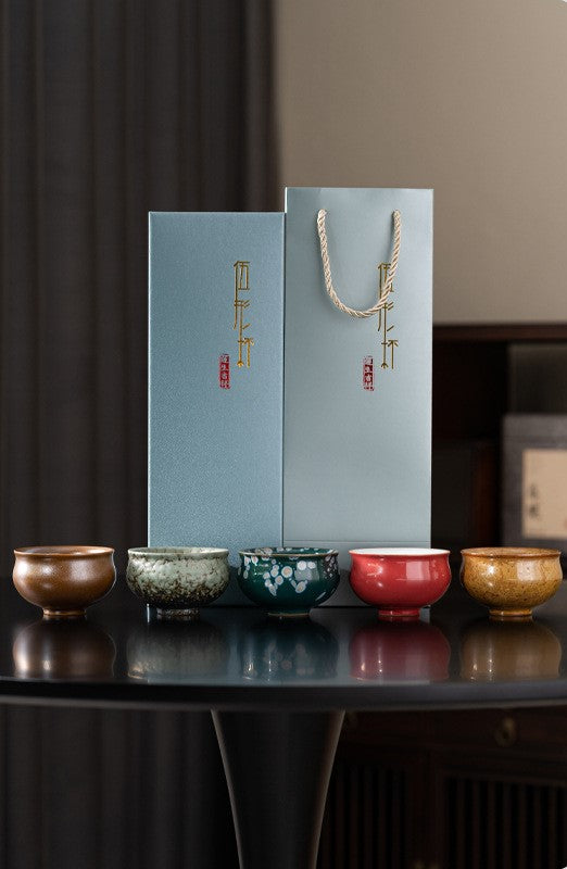 Five Elements Harmony — Handcrafted Ceramic Tea Cup Gift Set
