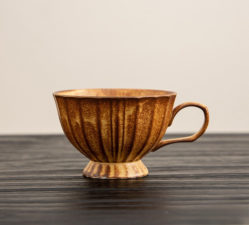 Rustic Petal Harmony – Handcrafted Porcelain Coffee Cup & Saucer Set