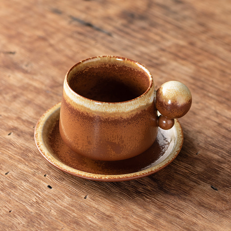 Orb-Handled Harmony – Handcrafted Kiln-Change Porcelain Coffee Cup & Saucer Set