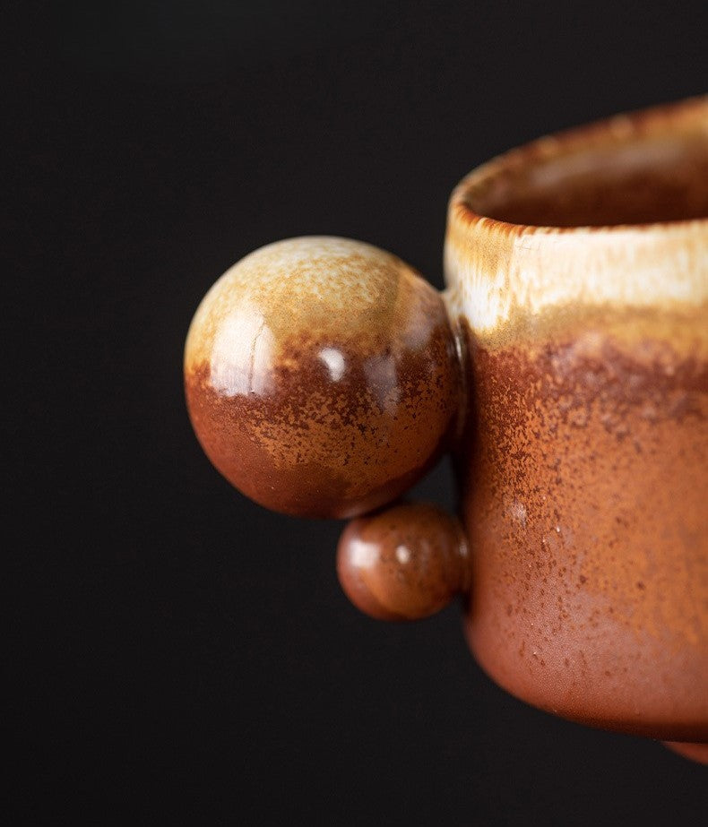 Orb-Handled Harmony – Handcrafted Kiln-Change Porcelain Coffee Cup & Saucer Set