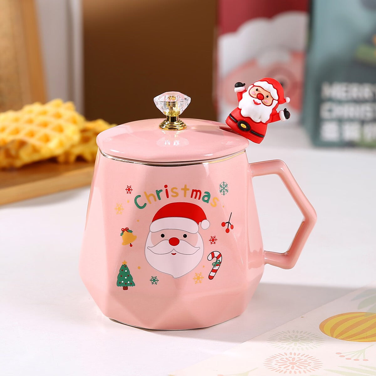 Santa Joy Charm – Handcrafted Christmas Ceramic Mug with Lid & Spoon Gift Box