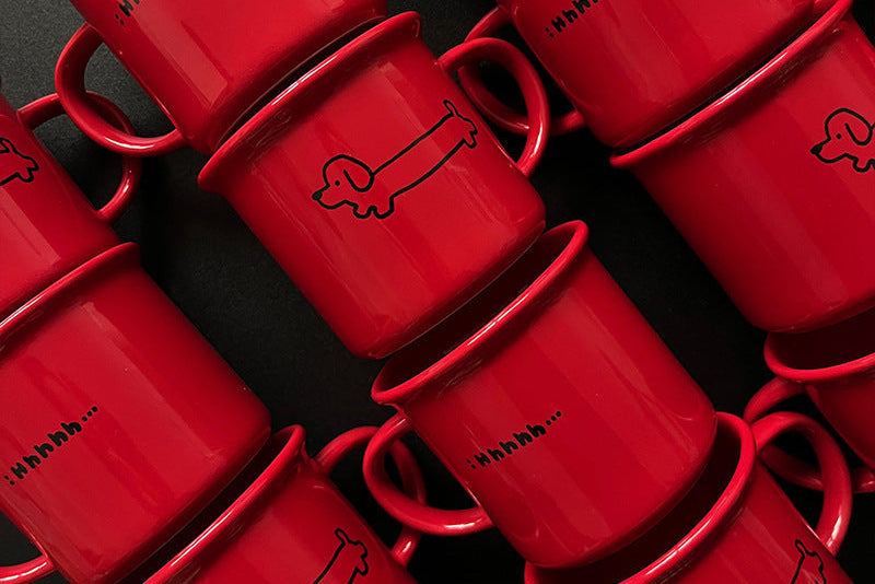 Puppy Cheer – Handcrafted Red Christmas Ceramic Mug