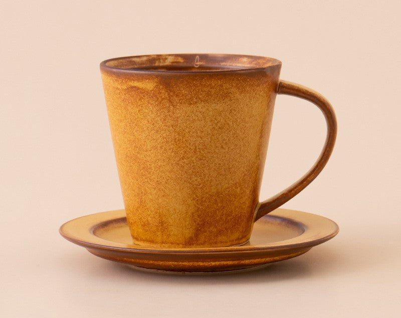 Amber Flow – Handcrafted Rustic Ceramic Coffee Cup & Saucer