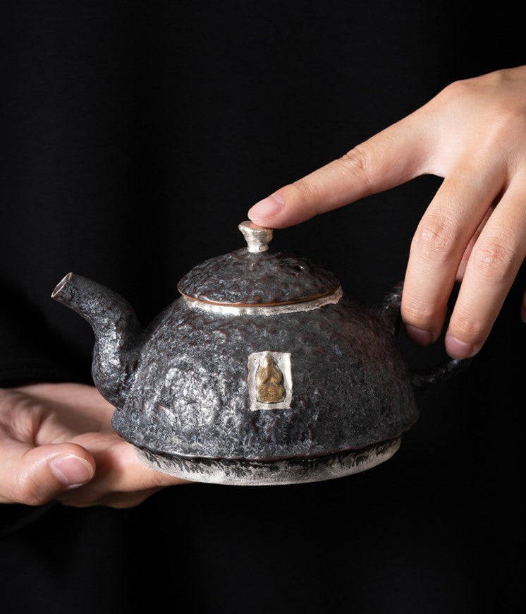 Dunhuang Reverie — Handcrafted Ceramic Tea Set with Silver Accents