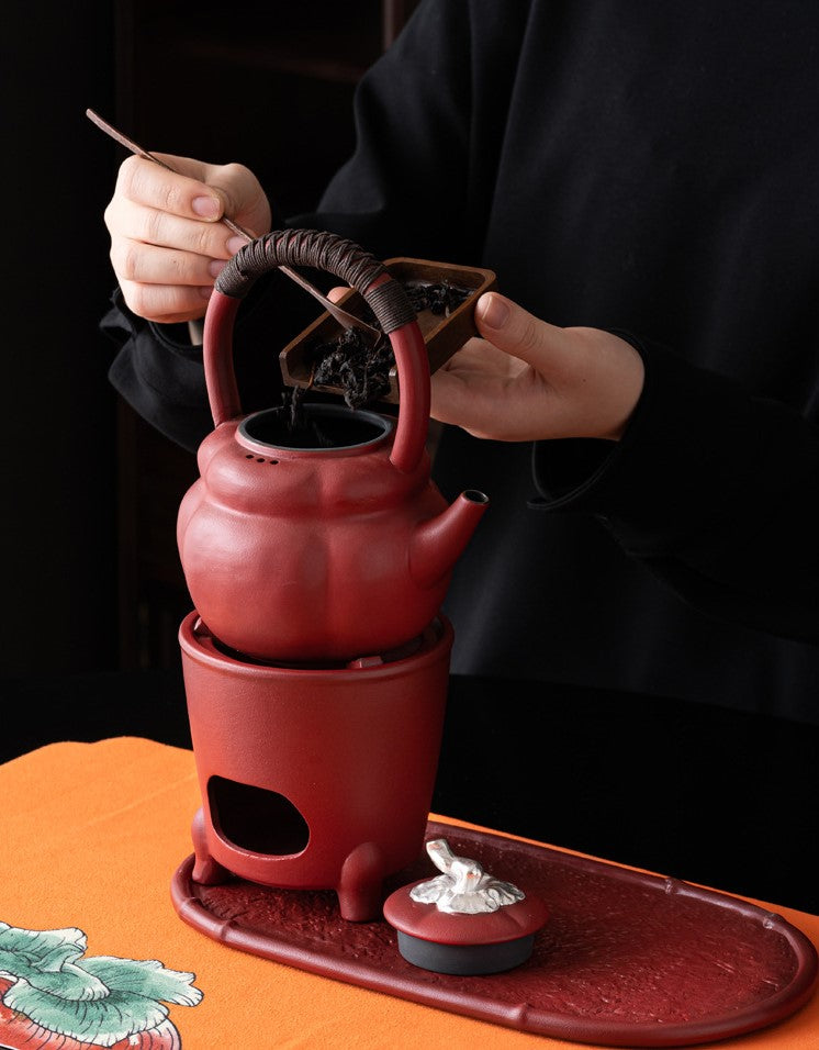 Forbidden City Red Teapot Set — Six-Piece Auspicious Tea Ceremony Gift Collection