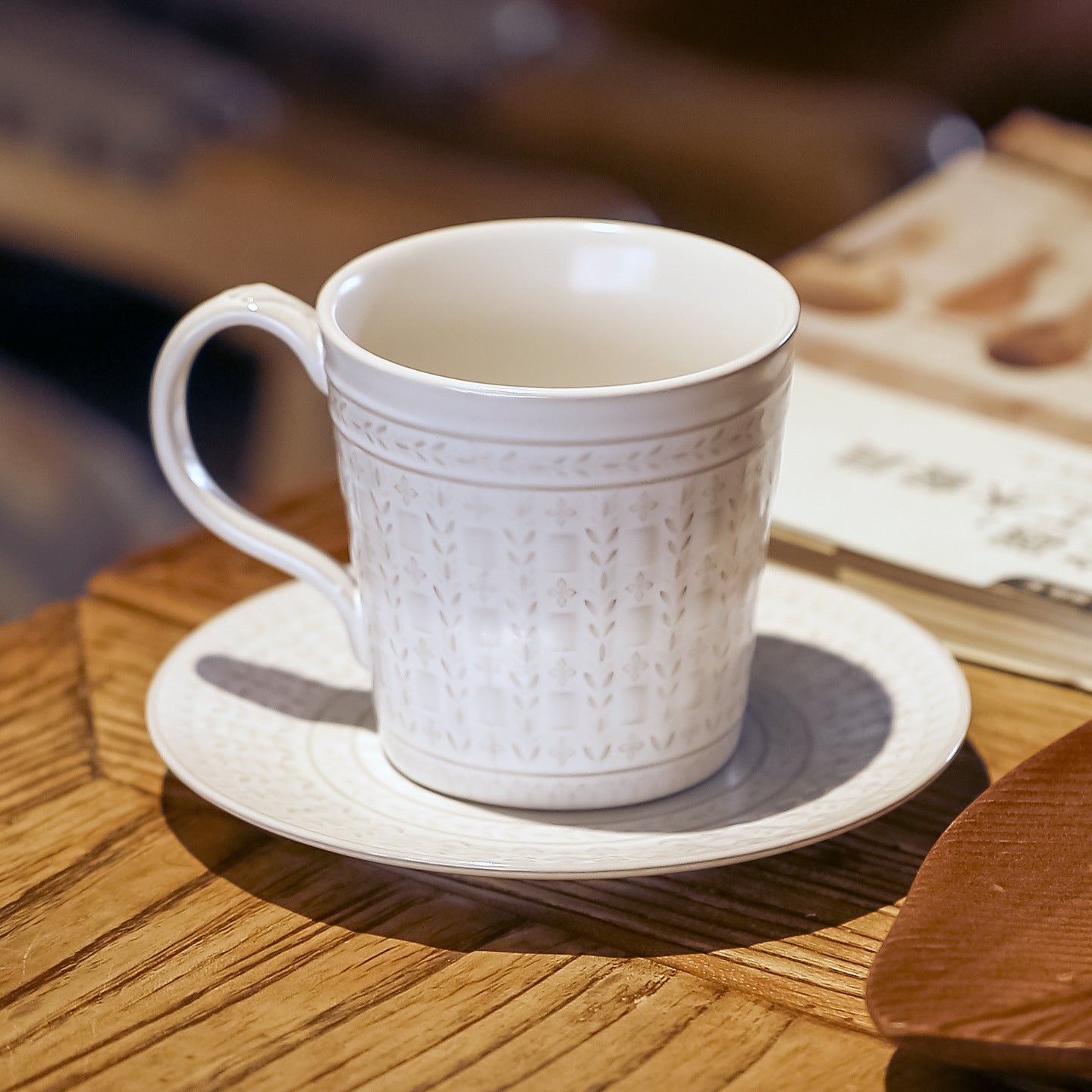 Heritage Carve – Handcrafted Porcelain Coffee Cup & Saucer Set