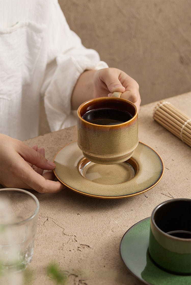 Kiln-Change Serenity – Handcrafted Porcelain Coffee Cup & Saucer Set