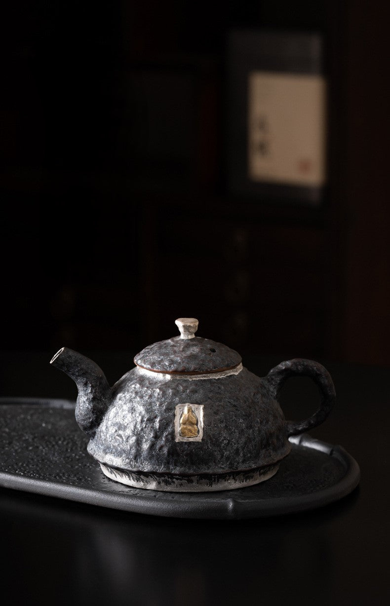Dunhuang Reverie — Handcrafted Ceramic Tea Set with Silver Accents