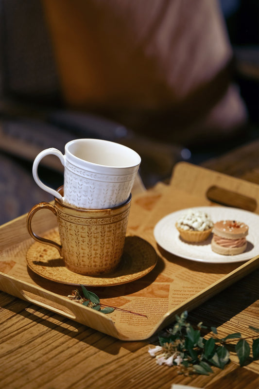 Heritage Carve – Handcrafted Porcelain Coffee Cup & Saucer Set