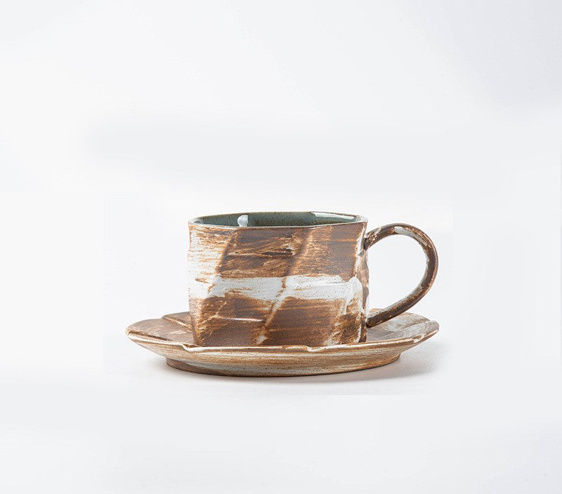 Earthen Traces – Handcrafted Rustic Ceramic Coffee Cup & Saucer Set
