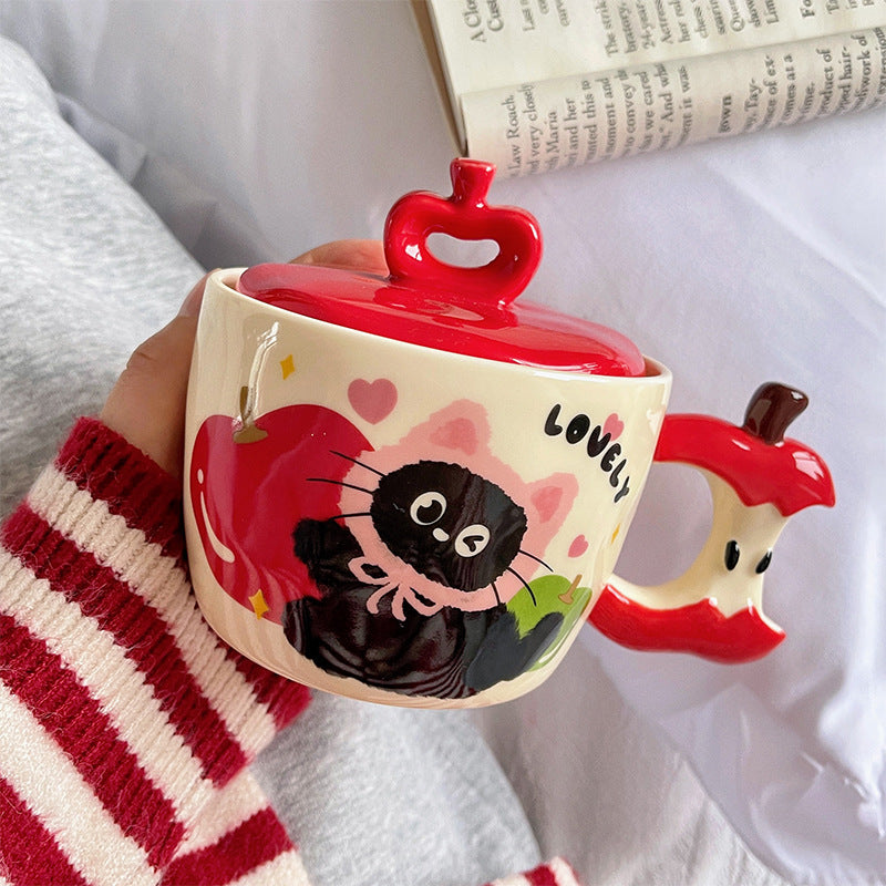 Festive Apple Cat – Ceramic Mug with Lid & Gift Box, Christmas Edition