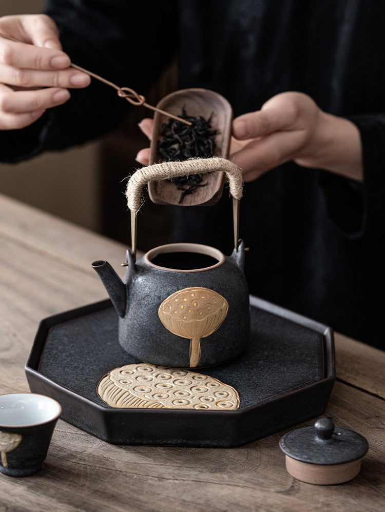 Lotus Serenity — Handmade Black Glaze Porcelain Tea Sets