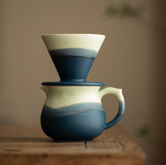 Azure Flow Tranquility – Handcrafted Porcelain Pour-Over Coffee Set