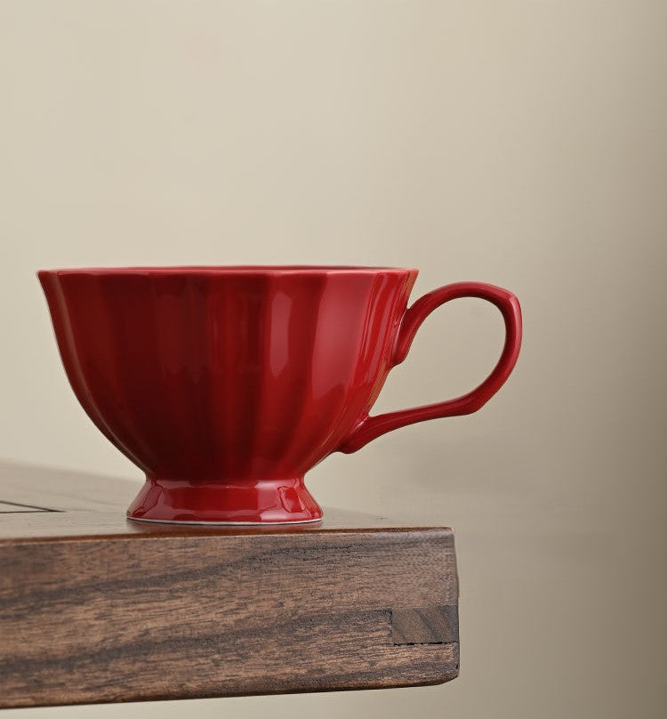 Ripple Glow – Vintage Red Ceramic Coffee Cup & Saucer Set