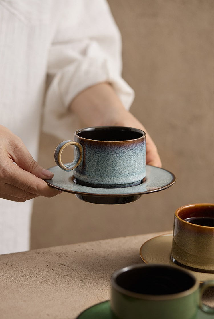 Kiln-Change Serenity – Handcrafted Porcelain Coffee Cup & Saucer Set