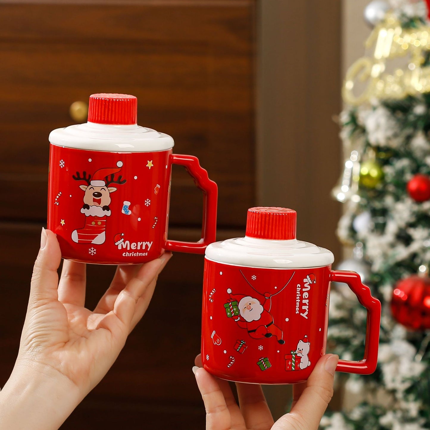 Merry Whispers – Handcrafted Christmas Ceramic Mug With Lid Gift Set
