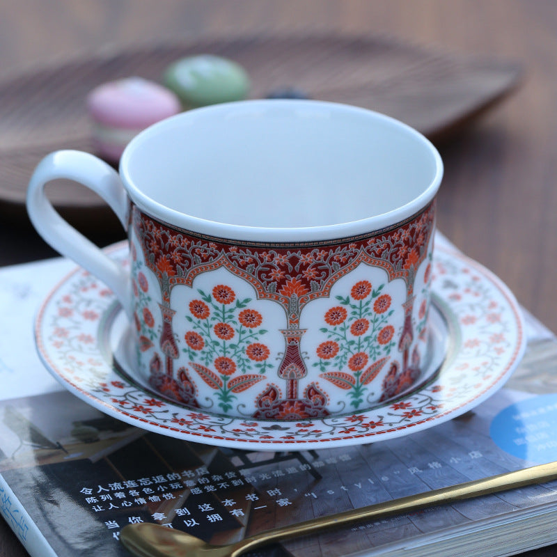 Garden Motif Elegance – Handcrafted Porcelain Coffee Cup & Saucer Set
