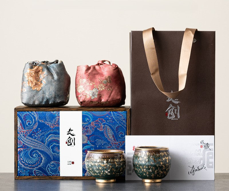 Eternal Union — Handmade Four-Color Kiln-Glazed Ceremony Tea Cup Gift Set