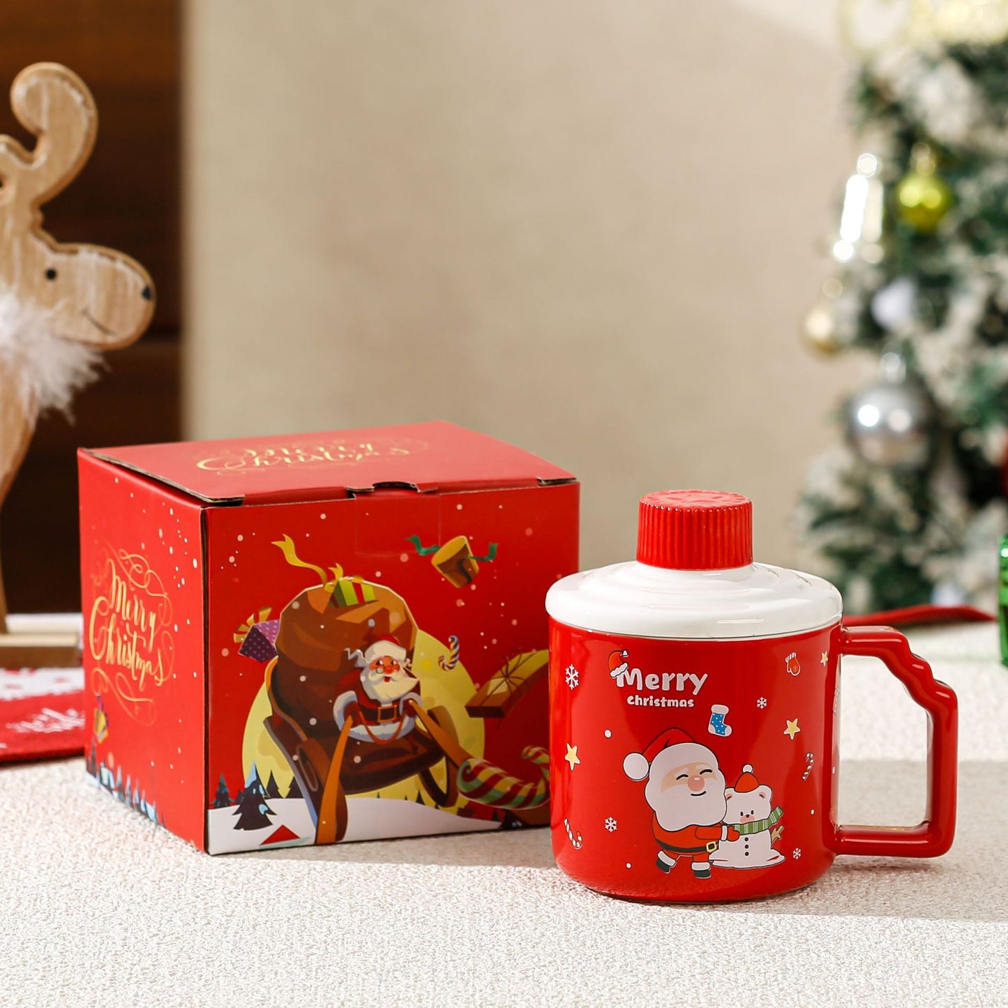 Merry Whispers – Handcrafted Christmas Ceramic Mug With Lid Gift Set