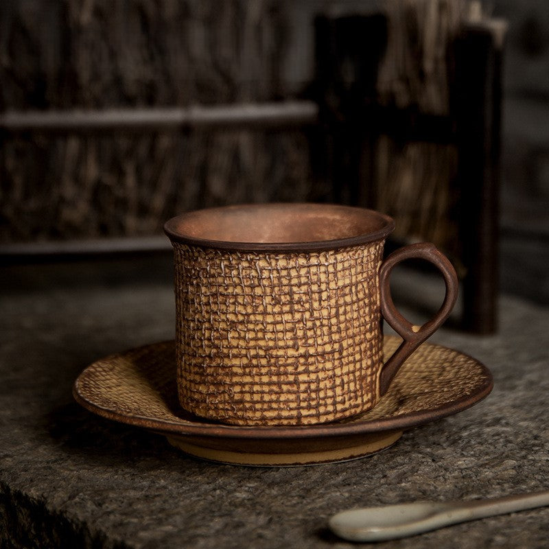 Rustic Weave – Artisanal Handcrafted Ceramic Coffee Cup & Saucer Set