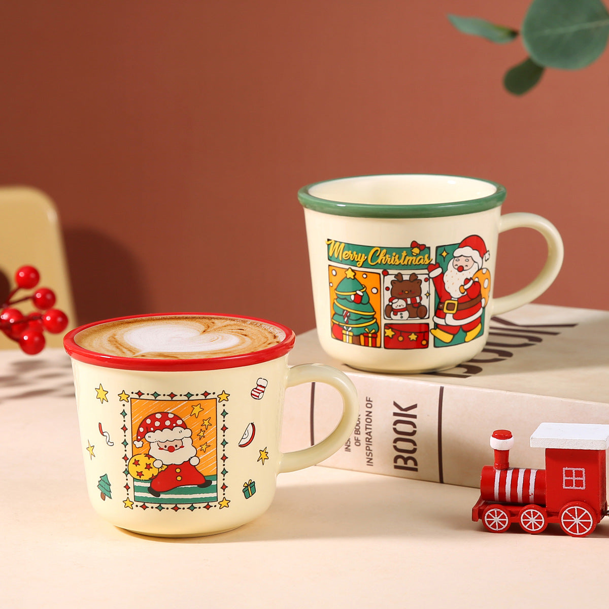 Santa Joy – Handcrafted Christmas Ceramic Mug with Lid & Spoon