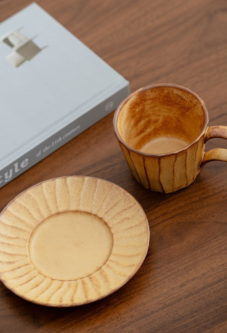 Ridge Flow – Handcrafted Wabi-Sabi Ceramic Coffee Cup with Saucer