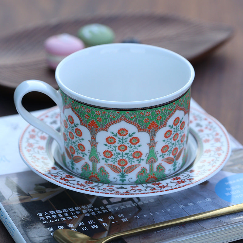 Garden Motif Elegance – Handcrafted Porcelain Coffee Cup & Saucer Set