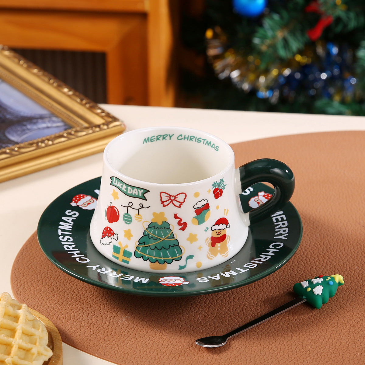 Joyful Harmony – Handcrafted Christmas Ceramic Cup & Saucer Gift Set