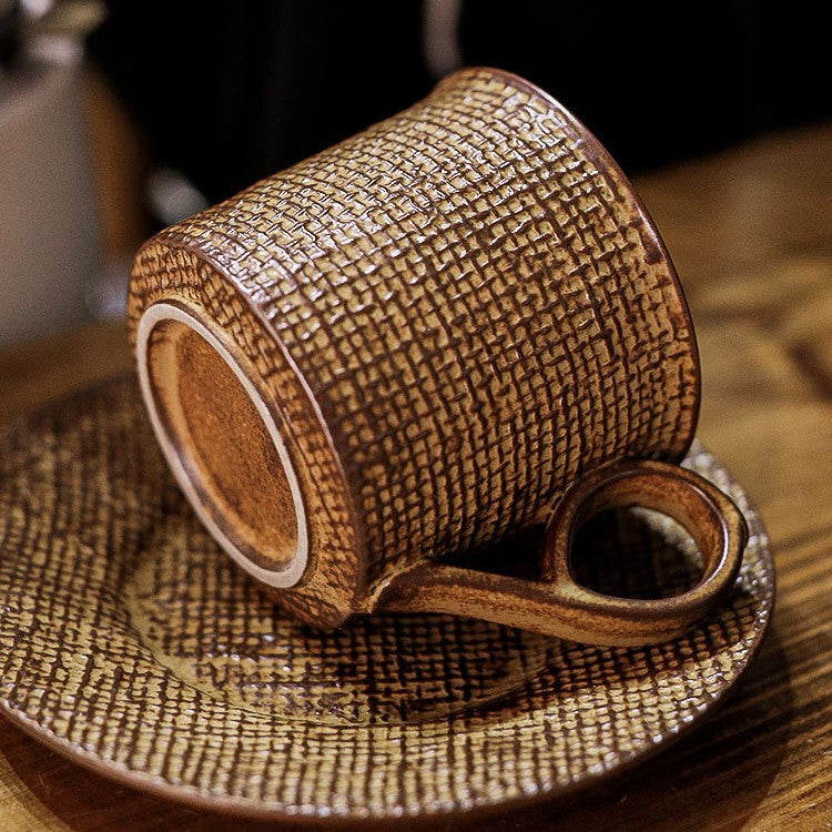 Rustic Weave – Artisanal Handcrafted Ceramic Coffee Cup & Saucer Set