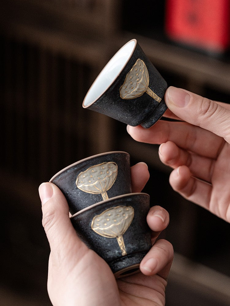 Lotus Serenity — Handmade Black Glaze Porcelain Tea Sets