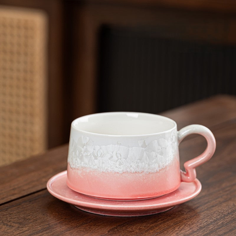 Crystal Bloom – Handcrafted Porcelain Coffee Cup & Saucer with Frosted Glaze