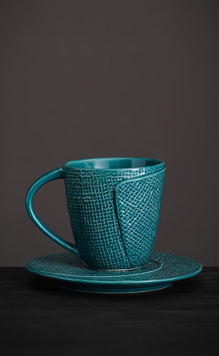 Woven Dawn – Handcrafted Porcelain Coffee Cup & Saucer Set