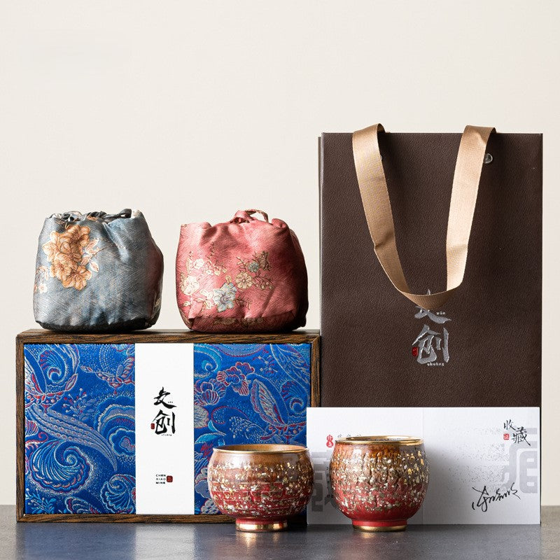 Eternal Union — Handmade Four-Color Kiln-Glazed Ceremony Tea Cup Gift Set