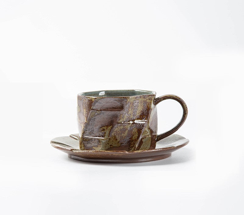 Earthen Traces – Handcrafted Rustic Ceramic Coffee Cup & Saucer Set