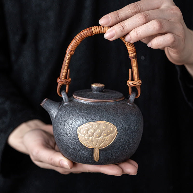 Lotus Serenity — Handmade Black Glaze Porcelain Tea Sets