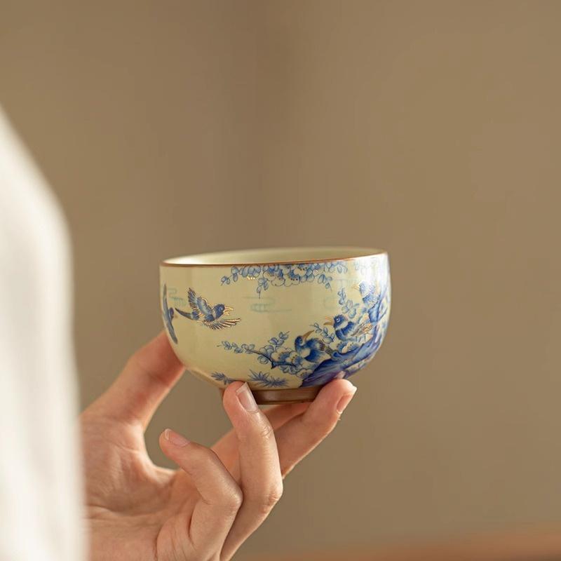Joy Rising – Handcrafted Porcelain Tea Cup with Magpie & Plum Motif