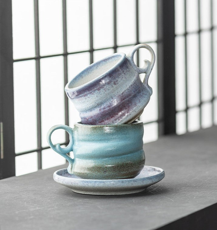 Kiln-Change Harmony – Handcrafted Porcelain Coffee Cup & Saucer Set