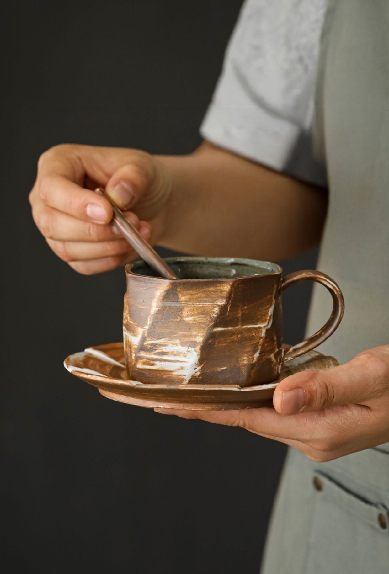 Earthen Traces – Handcrafted Rustic Ceramic Coffee Cup & Saucer Set