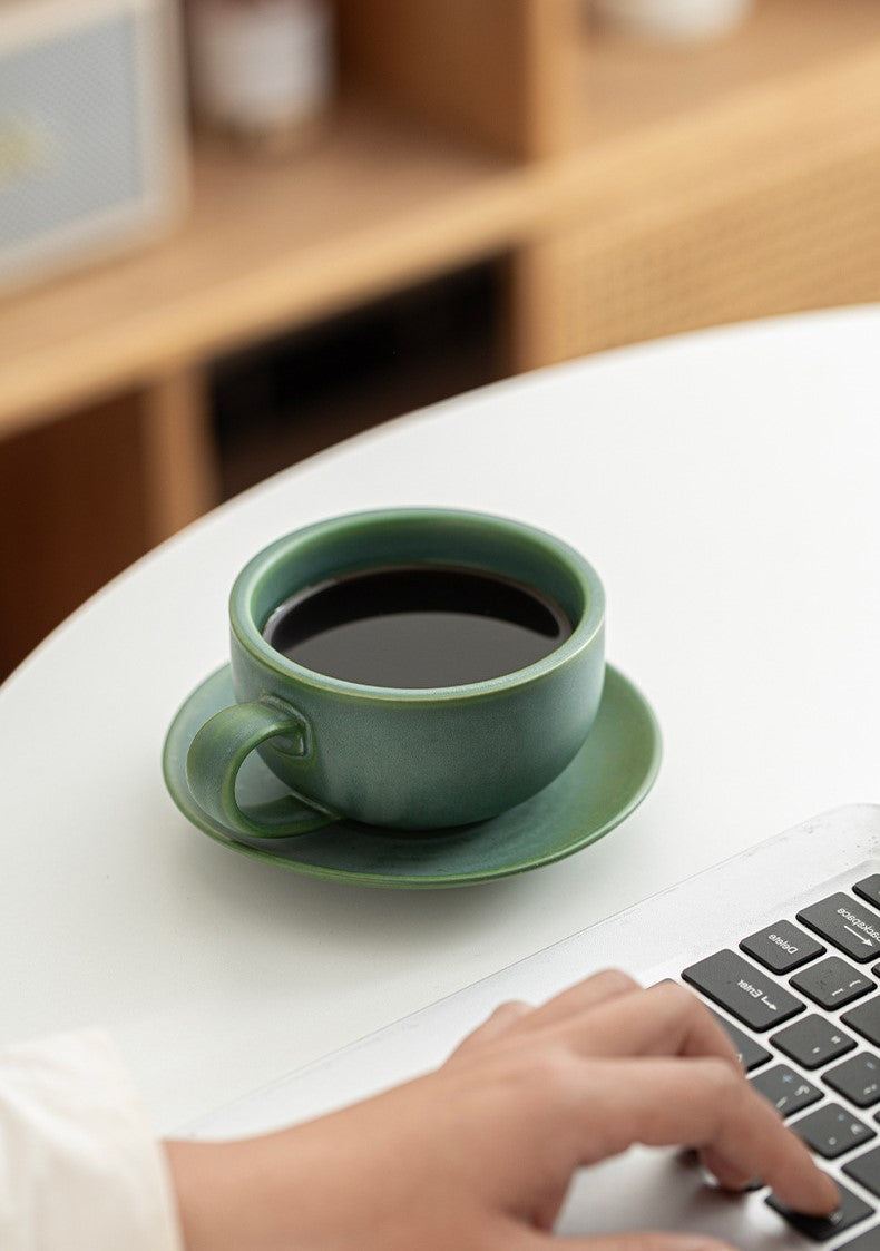 Verdant Tranquility – Handcrafted Porcelain Coffee Cup & Saucer Set