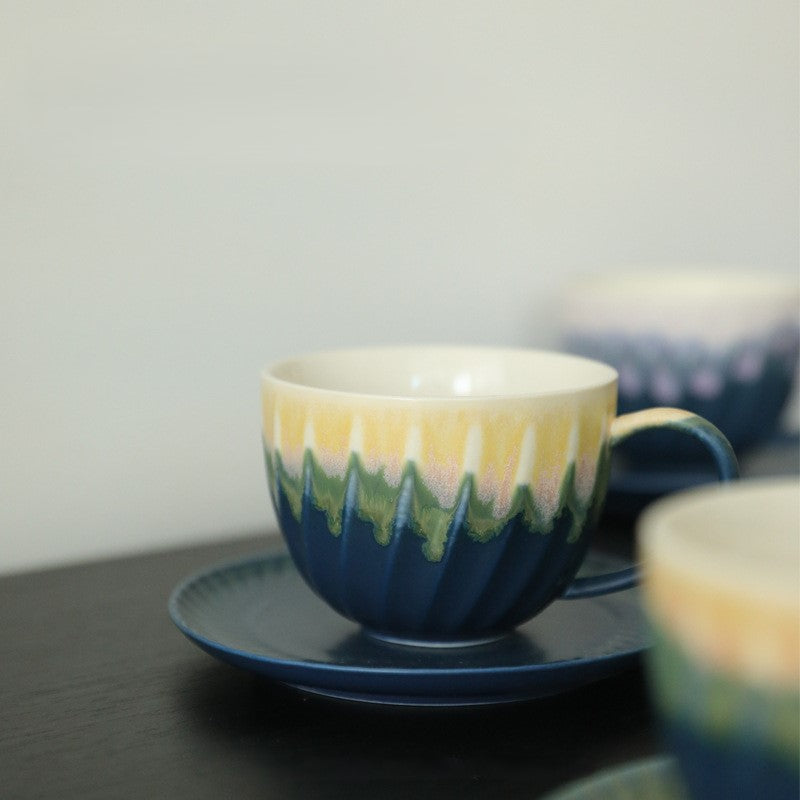 Spiral Gradient – Handcrafted Kiln-Change Ceramic Coffee Cup & Saucer