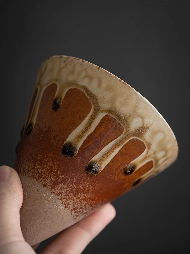 Geometric Drip Glaze – Handcrafted Porcelain Coffee Cup