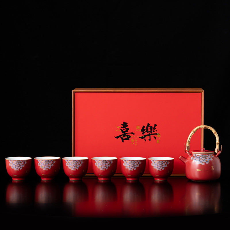 Hundred Years of Harmony — Jingdezhen Porcelain Tea Set · 7-Piece Lotus Gift Box