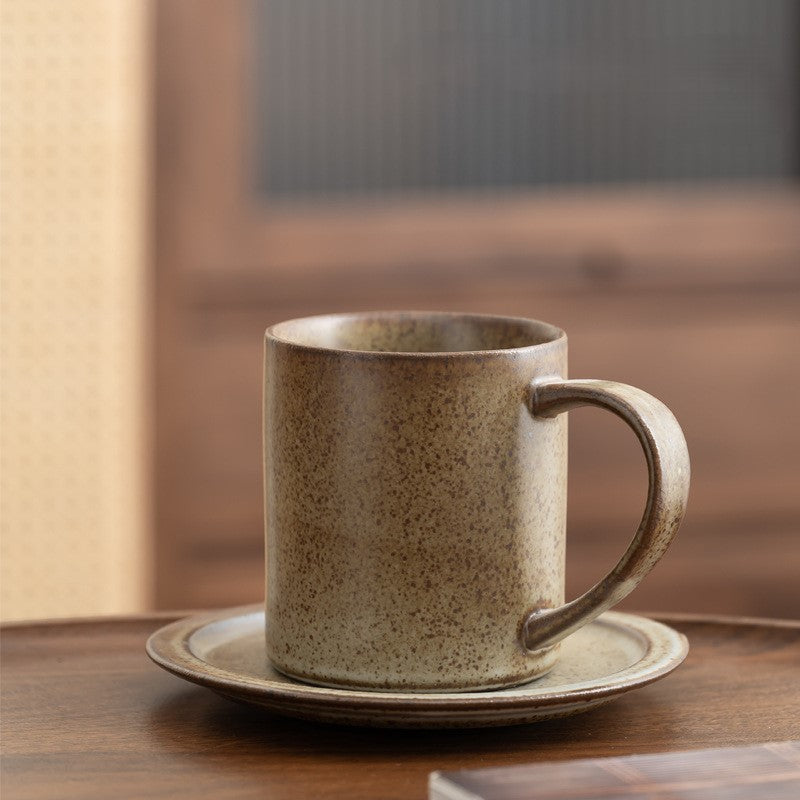 Earthen Stillness – Handcrafted Rustic Ceramic Straight Coffee Cup with Saucer