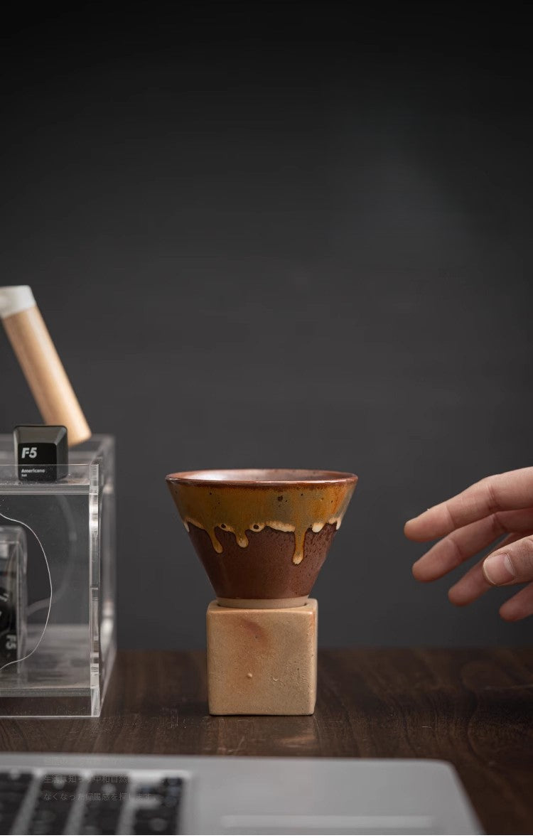 Geometric Drip Glaze – Handcrafted Porcelain Coffee Cup