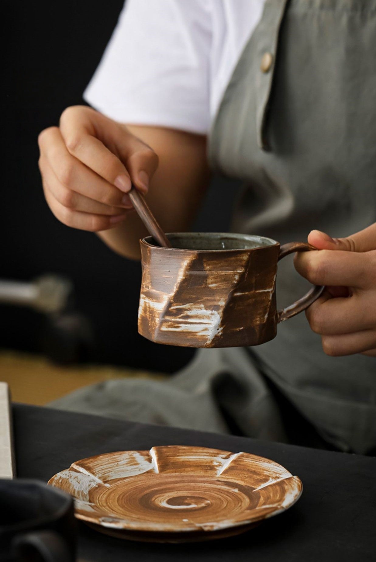 Earthen Traces – Handcrafted Rustic Ceramic Coffee Cup & Saucer Set